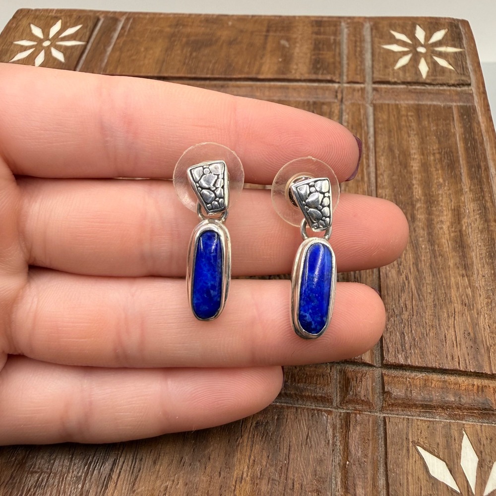 925 Sterling Silver Lapis Lazuli Drop Earrings Blue Artisan Christmas Gift Ideas